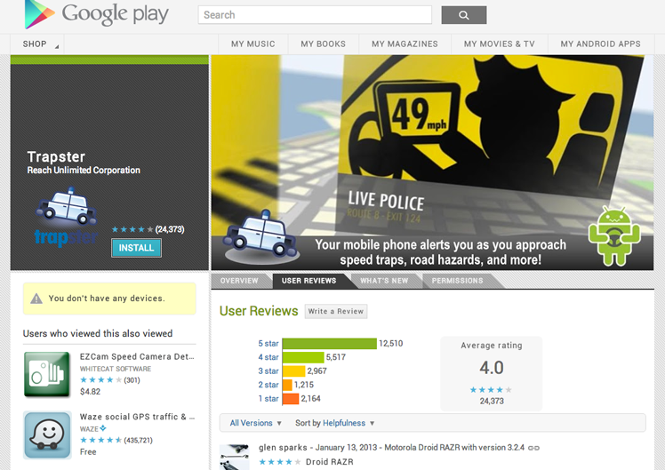 Trapster Google Play Store